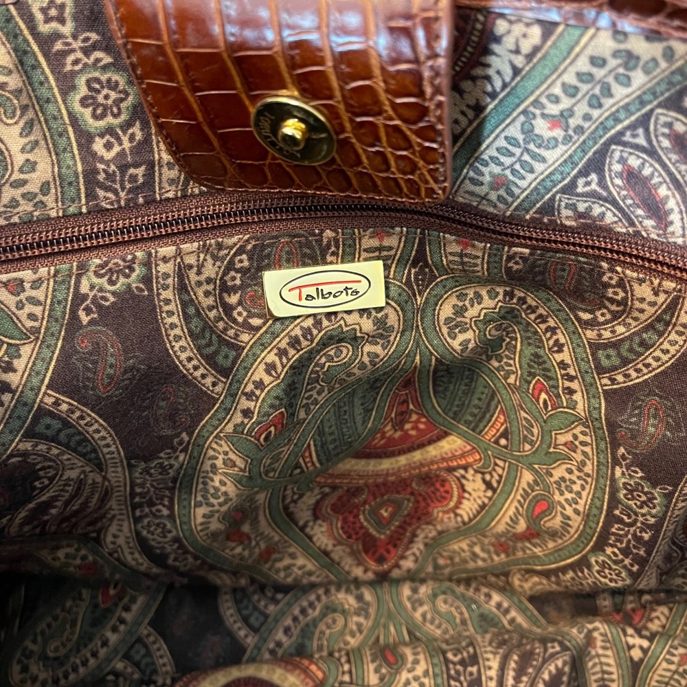 Talbots Hunting Dog Tapestry Tote Bag Brown Leather Trim Paisley Lining Large - Picture 3 of 10